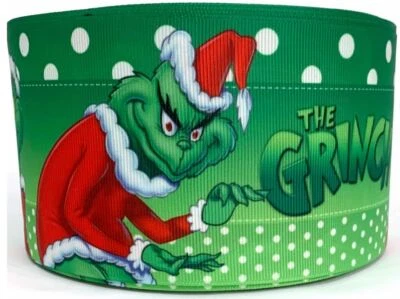 GROSGRAIN RIBBON 5/8", 7/8", 1.5", 3"  The Grinch CHRISTMAS  Halloween Birthday - Image 1 of 4