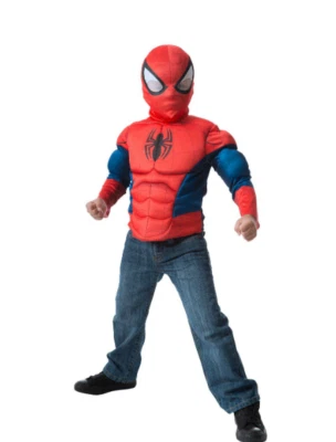 Rubies Boys Spiderman Muscle Chest Shirt Children's Halloween Costume Small 4-6 - Image 1 of 4