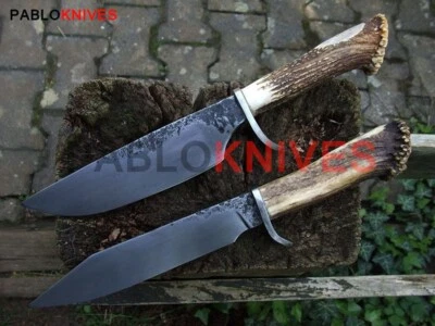 Cuchillo Bowie negro de caza de acero al carbono de 16" raro corona asta de ciervo 2 piezas Foto 1 de 2