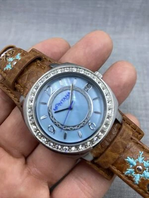 Reloj de cuarzo Montana Time esfera azul bisel de cristal puño de cuero MT1383 Foto 1 de 4