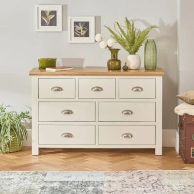 Cotswold Cream Painted 3 Over 4 Multi Drawer Wide Chest - WT07 - Image 1 of 4