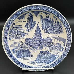 Illinois Souvenir Plate Vernon Kilns Blue & White Vintage Ceramic Transferware - Picture 1 of 3