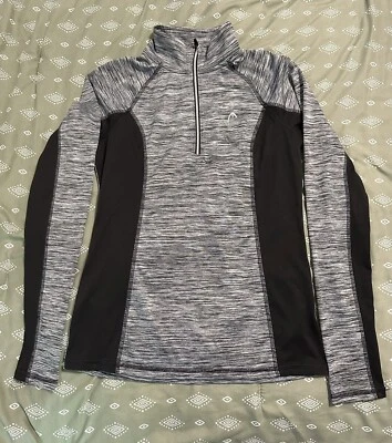 Pullover HEAD manga L atlético para mujer talla XS gris negro 1/4 cremallera agujeros para el pulgar usado en excelente estado Foto 1 de 4