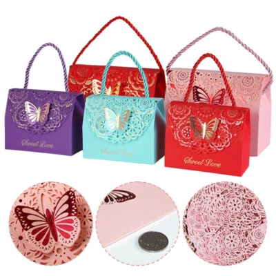 Caja de dulces de boda mariposa bolsa de regalo de fiesta caja de embalaje de regalo con asa 10 piezas  Foto 1 de 4