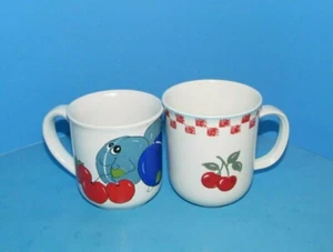 Vtg Lot of 2 Fruit Mugs: Mainstays Rome Cherry & Naekor Smiling Fruits 4" L@@K - Picture 1 of 8