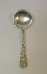 Stieff ROSE Repousse Sterling Silver 4.75" Chocolate Spoon, Monogram "D B"  - Picture 1 of 7