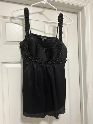 Camiseta sin mangas Y2K nueva con etiquetas talla M Bebe negra de noche con correas de espagueti con cuentas negras Foto 1 de 2