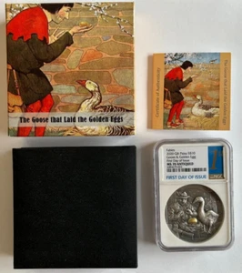 2020 Palau Fables Goose that Laid the Golden Egg 2oz Silver Coin NGC MS 70 FDOI - Picture 1 of 4