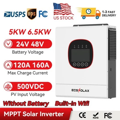 Inversor Solar Híbrido Fuera de la Red 6500W 48V MPPT 120A Controlador WiFi Incorporado Foto 1 de 4