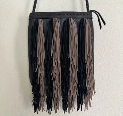 NUEVO Bolso Bandolera Sam Edelman Jane Negro Marrón Flecos Cuero Boho Hombro Foto 1 de 4