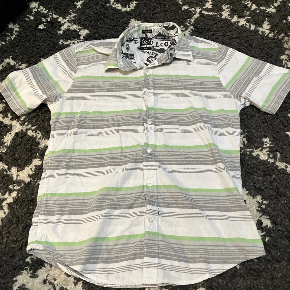 Volcom Short Sleeve Button Up  Shirt Mens medium slim Fit White Skate Retro Y2K - Image 1 of 4