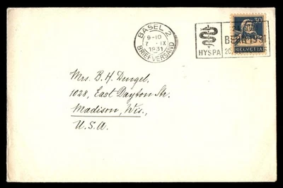 Mayfairstamps 瑞士 1931 年巴塞尔到麦迪逊 WI 蛇 HYSPA 取消封面 aau_ — 第 1/2 张图片
