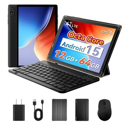 Android Tablet 10 inch, Android 15 Tablet with Keyboard, Mouse, 4G LTE Cellul... - Image 1 of 4
