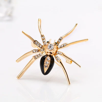 Broche de araña de cristal retro de Halloween prendedor dorado estrás insecto regalo joyería Foto 1 de 4