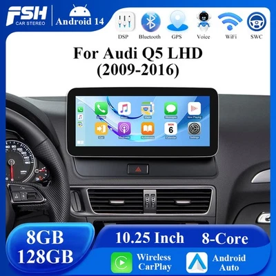 10,25" 8-Kern Android 14 Autoradio CarPlay 8+128GB DAB+ Für Audi Q5 8R 2009-2016 - Bild 1 von 4