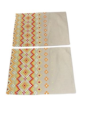 West Elm Throw Pillow Slip Covers Beige Embroidered Wooden Buttons 12x16 Inch - Image 1 of 4