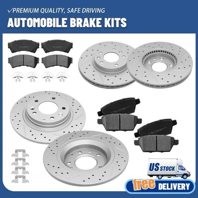 Kit de rotores perforados delanteros y traseros + pastillas de freno para Ford Fusion 6 MKZ Milán 2006-2011 Foto 1 de 4