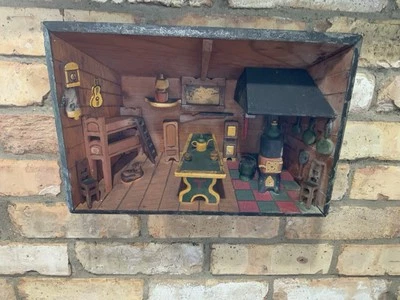 Vintage Handmade Country Cabin Kitchen With Bunk beds Wood Diorama Folk Art - Image 1 of 4