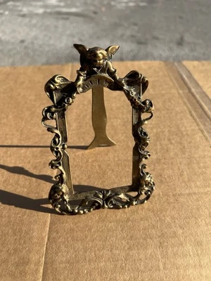 ORNATE ANTIQUE FRENCH GILT BRASS/BRONZE MIRROR FRAME EASEL Angel, Cupid Vintage - Image 1 of 3