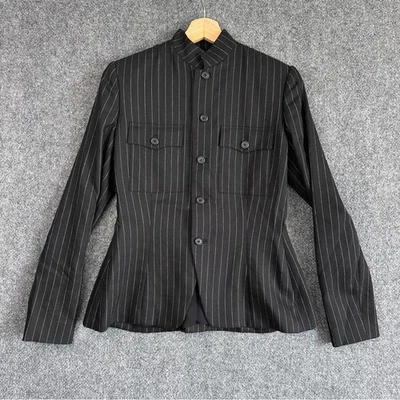 Ralph Lauren Blazer Púrpura Etiqueta Rayas Lino Lana Mujer’s 6 Cuello Mandarina Foto 1 de 4