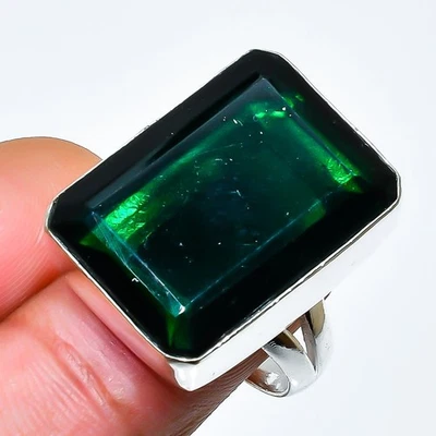 Anillo de joyería de plata de ley 925 hecho a mano con piedras preciosas de diopsido cromado talla 7 e203 Foto 1 de 3