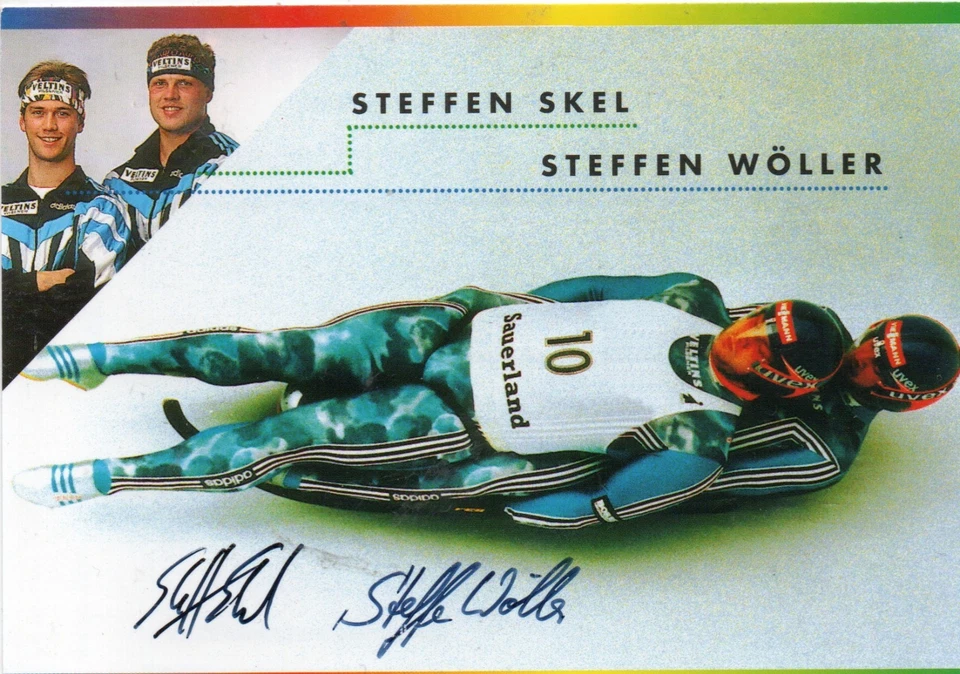 Steffen Skel & Steffen Wöllner (Rodeln, Bronze WM 1997), sign. AK - Bild 1 von 1