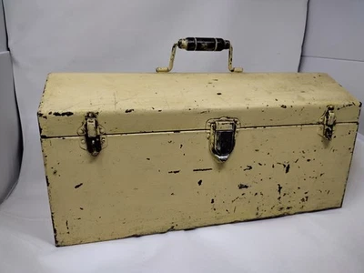 Vintage Metal Tool Box  Painted Yellow 21" x 10" x 9" HEAVY DUTY BOX NO TRAYS! - Image 1 of 4