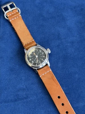 MIL-W-3818A 32mm Original Bulova Military Watch With Custom Made Leather Band - Image 1 of 4