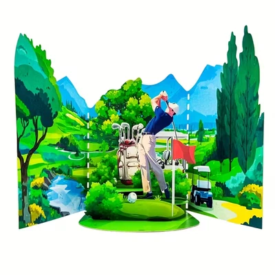 Tarjeta emergente de golf con golfista, greens, carro, regalo para entusiastas del golf Foto 1 de 3