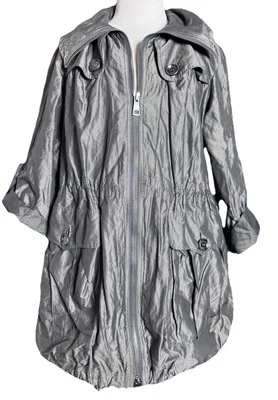 Burberry Brit женщин Sz 10 серый дождевик тафта металлический блеск ветровка - Изображение 1 из 4