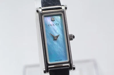 [Near MINT] GUCCI 1500L 12mm Blue Shell Dial 1P Diamond Woman's Bangle Watch - image 1 of 4