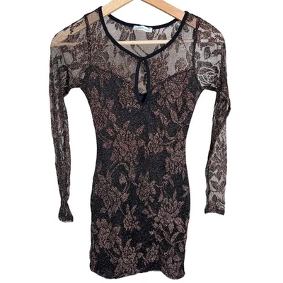 Y2K Charlotte Russe XS Black Lace Mesh Long Dress Longsleeve  - Image 1 of 4