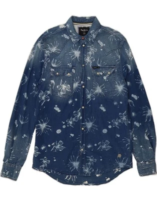 PEPE JEANS Mens 73 Denim Shirt XL Blue Floral Cotton DW97 - image 1 of 3