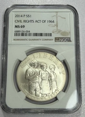 2014 P Civil Rights Act of 1964 Commemorative 1 oz Silver Coin NGC MS69 - Image 1 of 4