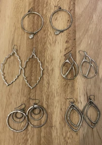 Mixed lot of Silver Tone Metal Dangle Hoop Earrings Pierced Ears 5 pairs - Picture 1 of 6