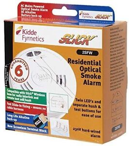 Kidde Slick 2SFW Optical Smoke Alarm Detector 230v Hard Wired Battery Back Up