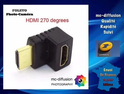 1 Adaptateur HDMI 270 Degrés Coudé Mâle-Femelle 1080P - Photo 1/4