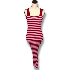 Merokeety Damen 2024 Sommer gestreiftes rot-rosa Strick Bodycon Midikleid Gr. M - Bild 1 von 12