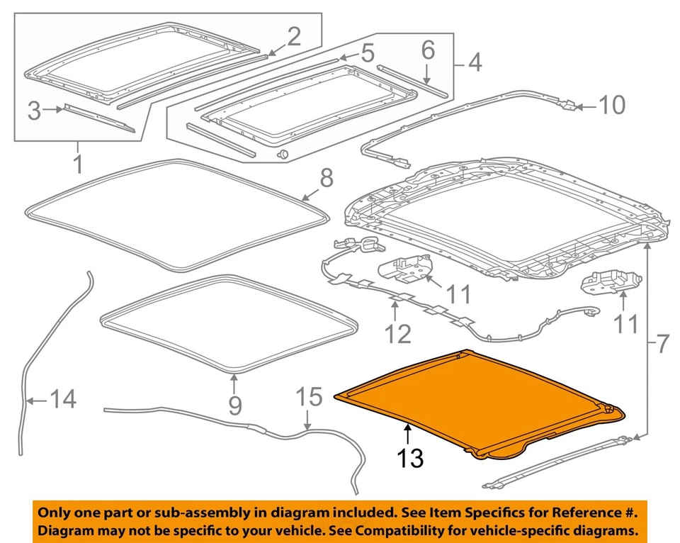 Cubierta parasol techo corredizo Chevrolet GM OEM 14-16 Impala 23133735 Foto 1 de 2