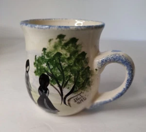 J. Koch Amish Country Folk Art Pottery Hand Painted Vintage Coffee Mug 1992 - Picture 1 of 5