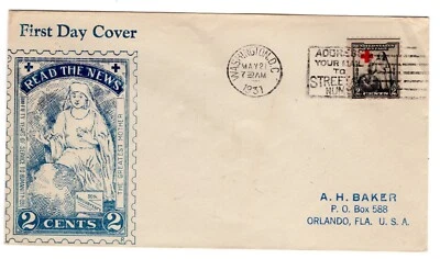 #702 Red Cross 1931 First Day Cover  - Planty #4d Roessler - Image 1 of 2