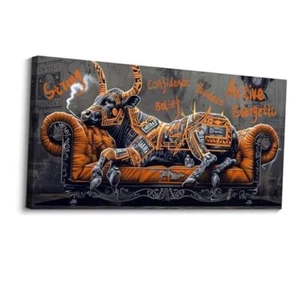  Texas Longhorn Wall Art - Modern Street Cow 20x40 Graffiti Cow Wall Decor - Picture 1 of 7