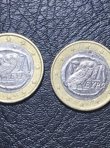 GREECE ~ 2002 & 2005 ~ ONE (1) EURO ~ EYPO ~ ATHENA OWL (G-1) - Picture 1 of 15