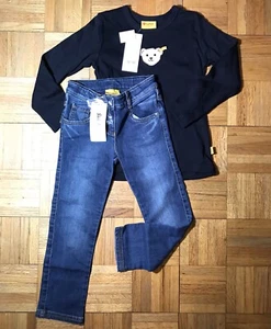 NWT Steiff Kids T Shirt Jeans Set Size 4 Bear Embroidery New KNOPF - Picture 1 of 12