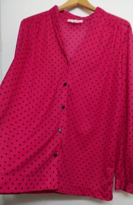 Vintage Look Peggy Lou Shirt Womens XXL Bright Pink Black Polka Dots SHEER Top - Image 1 of 4