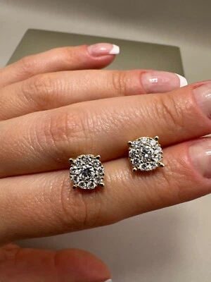 Aretes ilusión diamantes cultivados en laboratorio de 1,02 quilates de oro amarillo de 9 quilates LGSL32 Foto 1 de 4