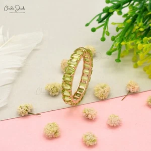 14k Rose Gold August Birthstone 4x3mm Octagon Cut Peridot Gemstone Eternity Band - Picture 1 of 11