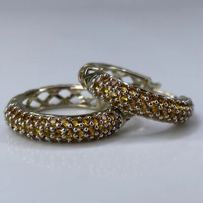 Pendientes tipo argolla chapados en oro pavé ámbar circonita cúpula galería de plata de ley 20 mm 925 Foto 1 de 4