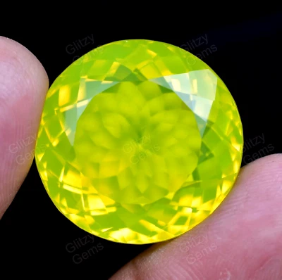 Natural Neon Yellow Opal 56.30 Ct Round Certified Untreated Rare Loose Gemstone - Image 1 of 4