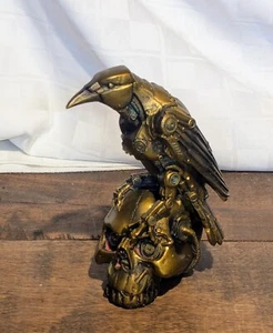 Pacific Giftware Steampunk Golden Raven On Skull Statue / Figure - Picture 1 of 8